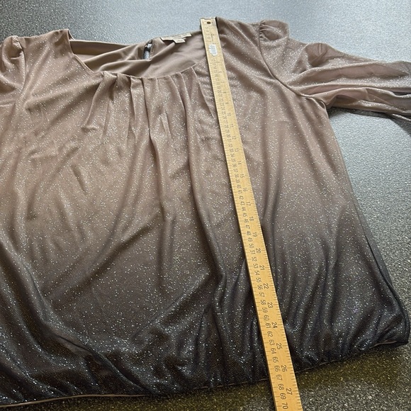 CB Established 1962 Beige-Black Party Sparkly Glitter Blouse Top Kimono Sleeves - Picture 12 of 13